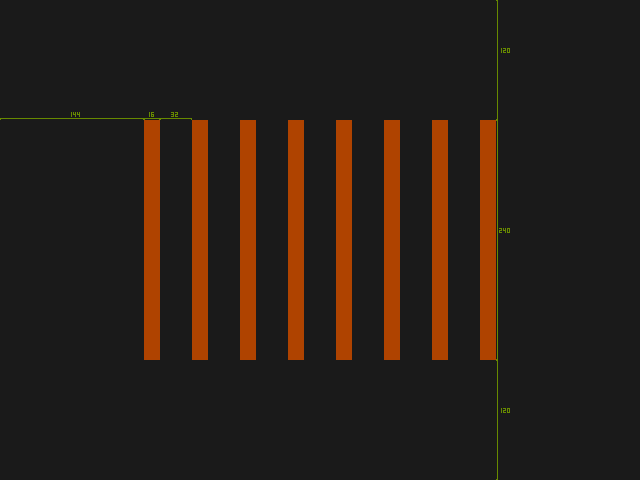 8 vertical orange bars with pixel dimensioning for the spacing from each bar to the edge of the screen and between each other